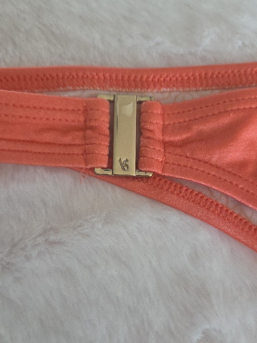 Victoria's Secret Coral Bikini Bottom with Pink Logo Print and Gold Accent - Picture 2 of 6